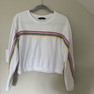 Abercrombie & Fitch White Sweatshirt with Multicolor Stripes